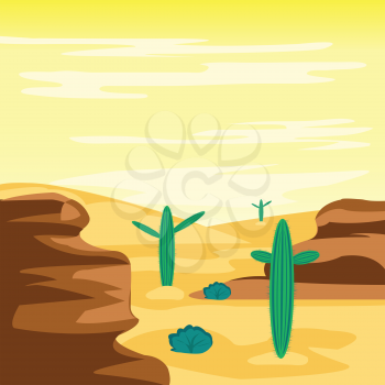 Illustration arid desert and cactus