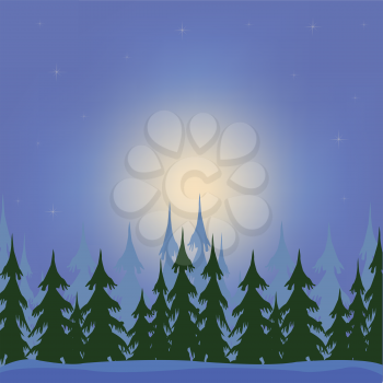 Vector illustration of the moon and winter wood