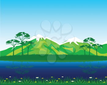 Illustration of the beautiful year landscape with mountain