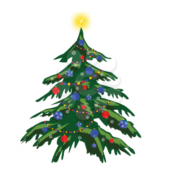Vector illustration of the festive fir tree with toy