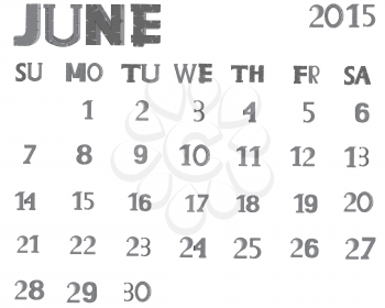 Calendar on june 2015 on white background is insulated