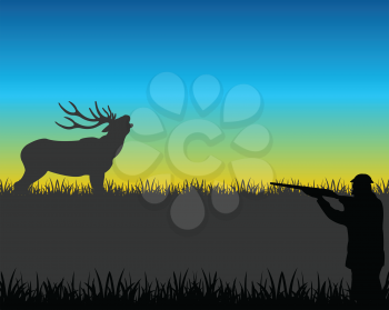 The Huntsman unadulterated in deer on glade.Vector illustration
