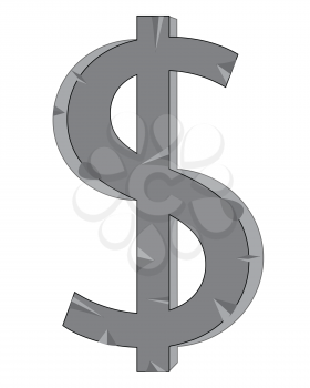 Sign dollar from stone on white background