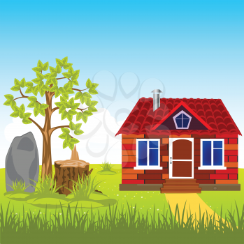 The Small beautiful lodge on nature by summer.Vector illustration