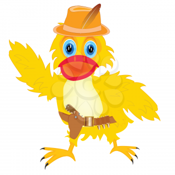 Cartoon of the duck in hat with gun on white background