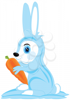 Vector illustration hare with carrot in paw on white background