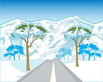 The Car road in mountain in winter.Vector illustration