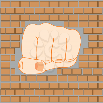 The Fist of the person breaking wall from brick.Vector illustration