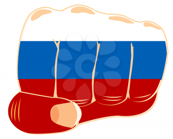 Fist of the person painted in flag of the russia