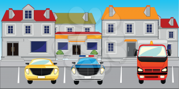 The Street of the city and parking the cars.Vector illustration