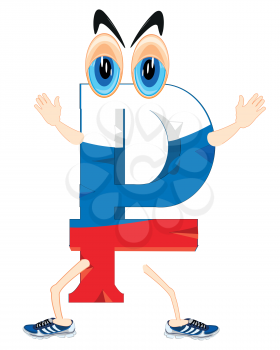 Cartoon of the symbol of the rouble painted in russian flag