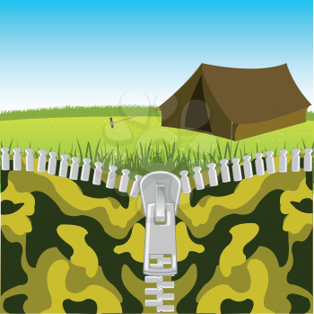 Clasp on camouflage fabrics openning nature.Vector illustration