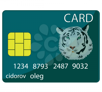 Plastic bank card on white background is insulated