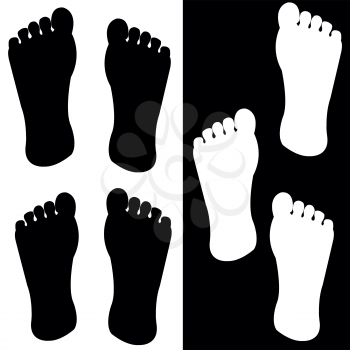 Trace of the leg of the person on white and black background