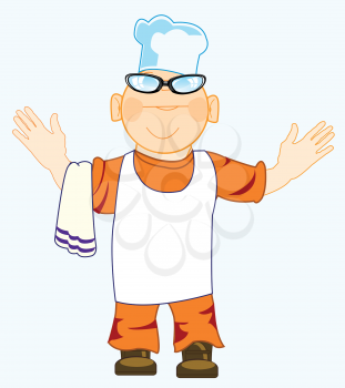 Cartoon of the cook with towel on white background
