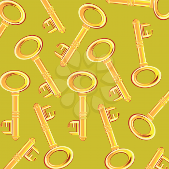 Much golden keys from lock on light background
