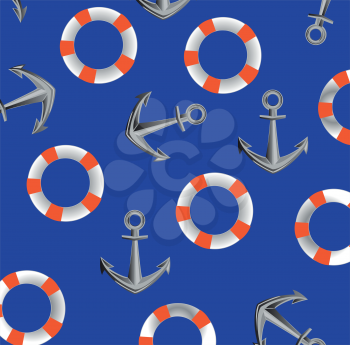 Anchor and life buoy on turn blue background is insulated