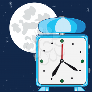 Alarm clock on background of the moon night