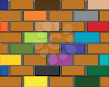 Decorative wall from brick of the miscellaneous of the colour