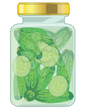 Stocking up on winter salty cucumber in glass bank