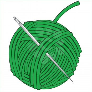 Ball with green thread on white background is insulated