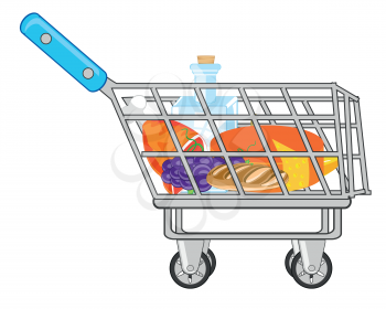 Vector illustration of the pushcart from shop pervaded product feeding