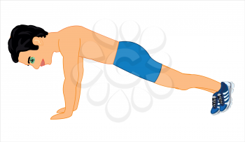 Man does exercise push up on white background is insulated