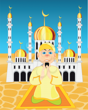 Moslem on background of the mosques.Vector illustration