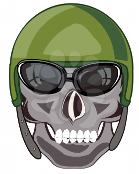 Cartoon of the skull of the person in military defensive send