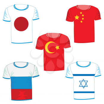 Set of the t-shirts with flag of the countries on white background
