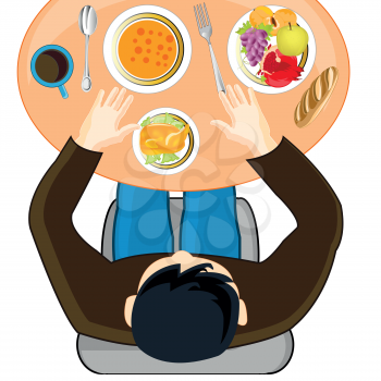 Persons with meal at the table.Vector illustration