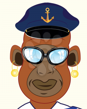 Ape captain bespectacled and service cap on white background