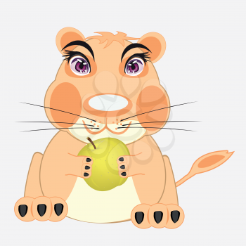 Cartoon animal hamster with apple in paw