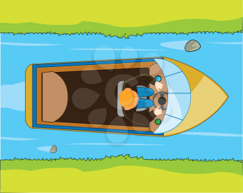 Vector illustration of the motorboat on river type overhand