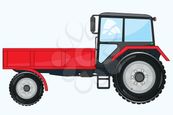Vector illustration of the wheel tractor with basket on white background is insulated