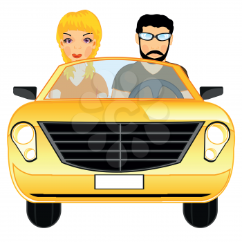 Two persons man for meat loaf of the car and woman on white background is insulated
