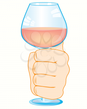 Vector illustration of the hand of the person with goblet blame on white background is insulated
