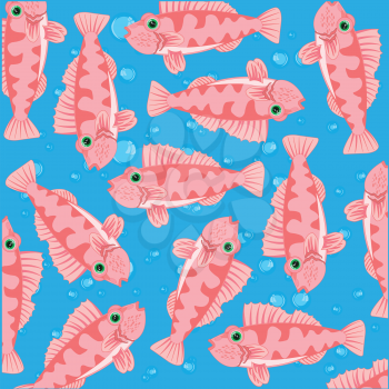 Sea perch decorative pattern on turn blue background and bubble air