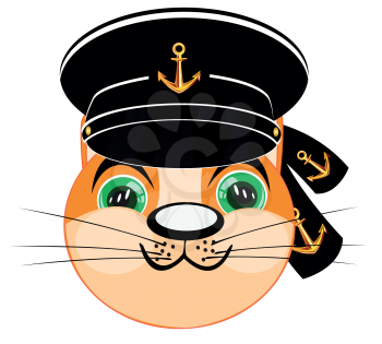 Cartoon of the mug animal cat in service cap of the sailor