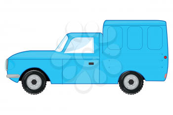 Vector illustration of the cartoon of the blue passenger car with box