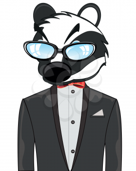 Animal badger in fashionable suit and spectacles portrait