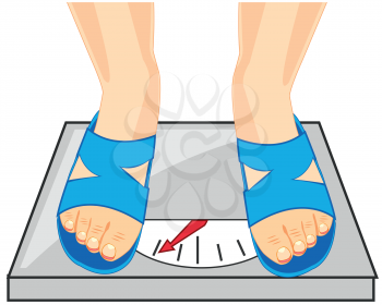 Vector illustration of the legs of the person and instrument for measurement of the weight