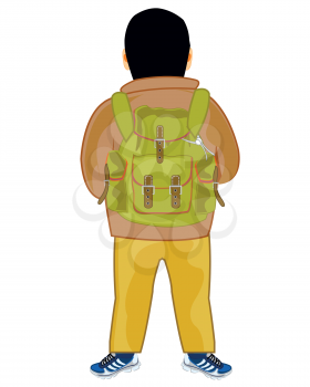 Vector illustration of the tourist with rucksack on back type behind