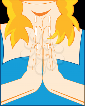 Gesture built in prayer of the hand on white background is insulated