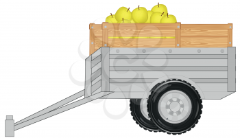 Cargo trailor for with box fruit on white background