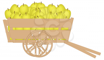 Vector illustration of the old-time wooden cart pervaded ripe apple
