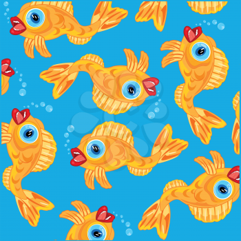 Cartoon of the decorative fish pattern on turn blue background
