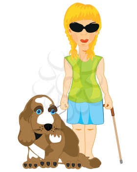 Girl invalid blinding with special dog by guide