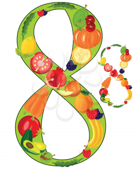 Decorative symbol numeral eight from fruit on white background is insulated
