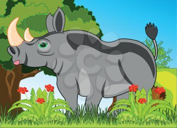 Vector illustration of the wildlife rhinoceros in jungle